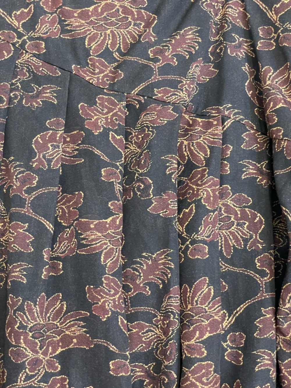 Peruvian Connection Black & Brown Floral Asymmetrical Pleated Midi Skirt - Picture 8 of 11